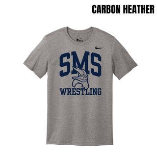 Carbon Heather Seaman Vikings men's rLegend tee with navy SMS, Viking head, and Wrestling design