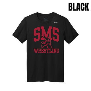 Black Seaman Vikings men's rLegend tee with cardinal red SMS, Viking head, and Wrestling design