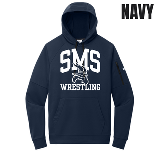 Navy Seaman Vikings Therma-FIT pullover hoodie with white SMS, Viking head, and Wrestling design