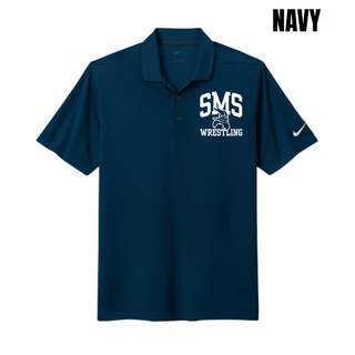 Navy Seaman Vikings Nike Dri-FIT Micro Pique Polo with white SMS, Viking head, and Wrestling design