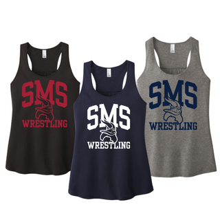 Seaman Vikings arched SMS, Viking head, and Wrestling racerback tank design shown in Black, New Navy, and Grey Frost