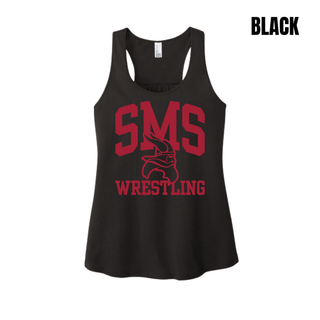 Black Seaman Vikings racerback tank with red arched SMS, Viking head, and Wrestling design