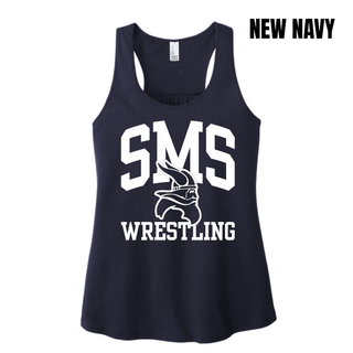 New Navy Seaman Vikings racerback tank with white arched SMS, Viking head, and Wrestling design