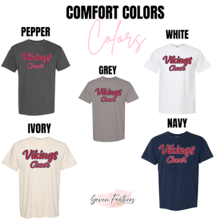 Seaman Vikings Scripty Rally Comfort Colors tee in pepper, grey, white, ivory, and navy