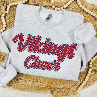 Seaman Vikings Scripty Rally Graphic Top ash grey crewneck with bold red and navy script lettering