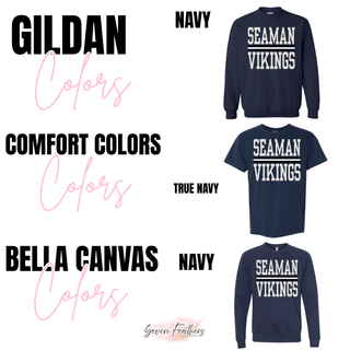 Seaman Vikings Stacked Petite Polka Dot Navy Top Gildan, Comfort Colors, and Bella Canvas garment options