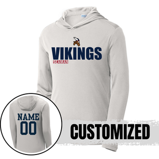 Silver Seaman Vikings standout PosiCharge Competitor Hoodie showing customized name and number 00 on back
