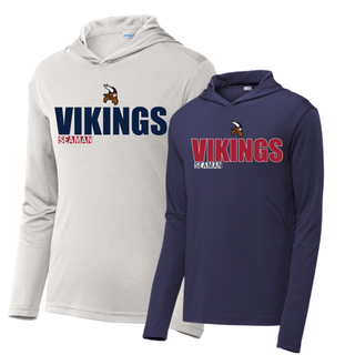 Seaman Vikings standout PosiCharge Competitor Hoodie in silver and deep navy with mascot graphic on front

