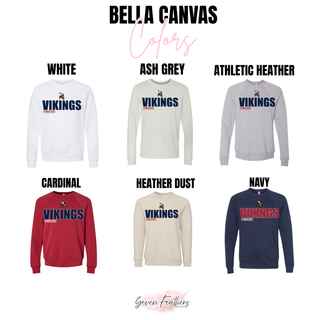 Bella Canvas Seaman Vikings standout crewneck in ash grey, athletic heather, cardinal, heather dust, white, navy
