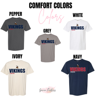 Comfort Colors 1717 Seaman Vikings standout mascot tee in pepper, white, grey, ivory, and navy
