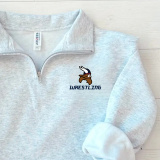 Seaman Vikings Wrestling Basic Mat design with a Viking head and WRESTLING lettering on a cadet quarter-zip.