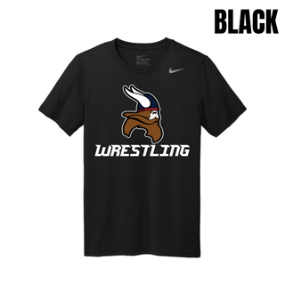 Seaman Vikings Wrestling Basic Mat design with a Viking head above WRESTLING lettering on a Men's rLegend Tee.