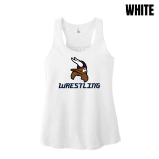 Seaman Vikings Wrestling Basic Mat design with a Viking head and WRESTLING lettering on a women's racerback tank.