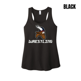 Seaman Vikings Wrestling Basic Mat design with a Viking head and WRESTLING lettering on a women's racerback tank.