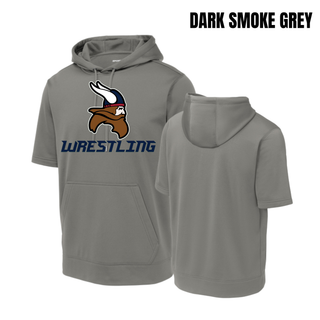 Seaman Vikings Wrestling Basic Mat design with a Viking head above WRESTLING lettering on a Short Sleeve Hooded Pullover.