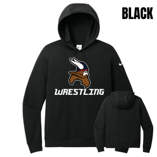 Seaman Vikings Wrestling Basic Mat design with a Viking head above WRESTLING lettering on a Women's Club Fleece Pullover Hoodie.