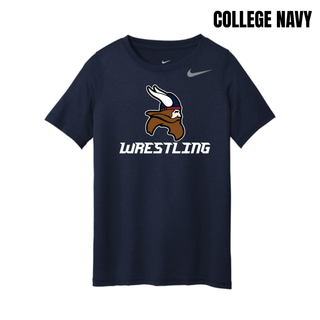Seaman Vikings Wrestling Basic Mat design with a Viking head above WRESTLING lettering on a Youth rLegend Tee.