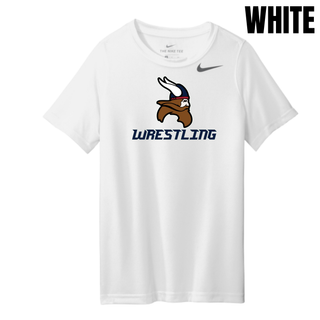 Seaman Vikings Wrestling Basic Mat design with a Viking head above WRESTLING lettering on a Youth rLegend Tee.