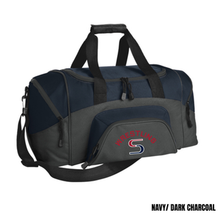 Alternate view of the Seaman Vikings Wrestling small sport duffel in navy and dark charcoal