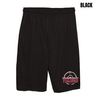 Cooling performance shorts mockup featuring the Seaman Vikings wrestling design.
