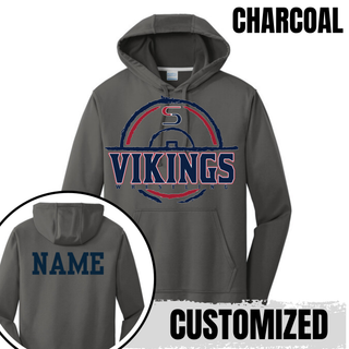 Back view mockup of the Seaman Vikings wrestling performance hoodie.