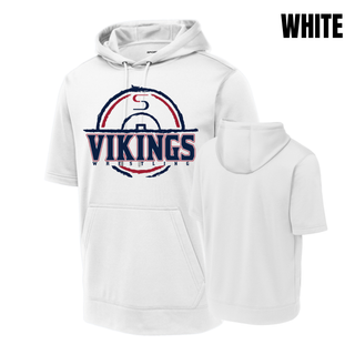 Seaman Vikings Wrestling short-sleeve hooded pullover featuring the distressed mat S crest with VIKINGS and WRESTLING lettering.