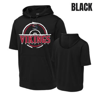 Seaman Vikings Wrestling short-sleeve hooded pullover featuring the distressed mat S crest with VIKINGS and WRESTLING lettering.
