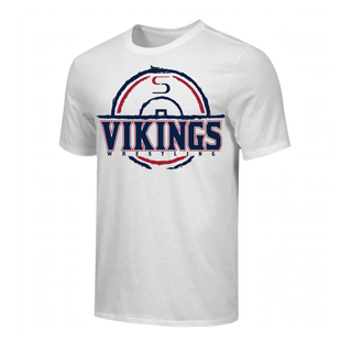 Seaman Vikings Wrestling Distressed S Mat Top mockup with a distressed circular emblem, large S, VIKINGS, and WRESTLING lettering