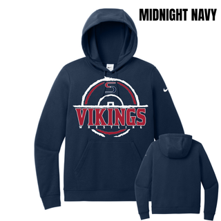 Seaman Vikings Wrestling women’s Club Fleece pullover hoodie featuring the distressed mat S crest with VIKINGS and WRESTLING lettering.