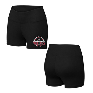 Women's interval performance shorts mockup featuring the Seaman Vikings distressed S mat design.