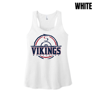 Seaman Vikings Wrestling women's racerback tank with the distressed S mat emblem and Vikings Wrestling lettering