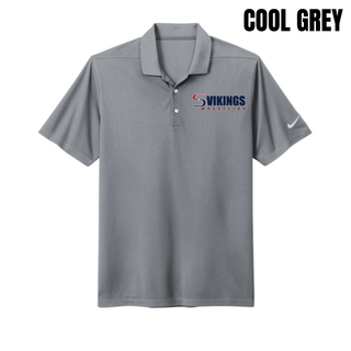 Cool grey Dri-FIT polo with the Seaman Vikings Wrestling logo in red and navy on the left chest, labeled Cool Grey