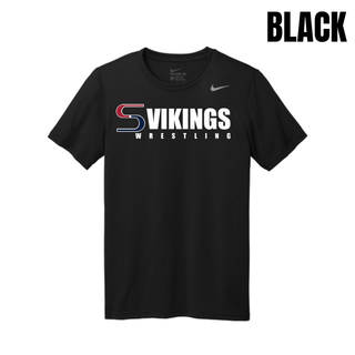 Black men's rLegend tee with the Seaman Vikings Wrestling logo in white and red across the chest and a gray swoosh