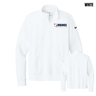 White women's club fleece half-zip with the navy and red Seaman Vikings Wrestling logo on the left chest and a black swoosh on the sleeve, front and plain back views