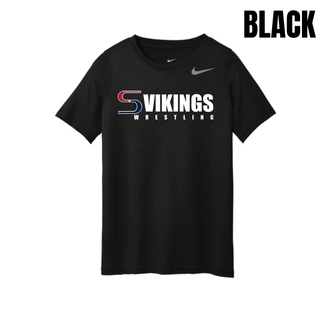 Black youth rLegend tee with the Seaman Vikings Wrestling logo in white and red across the chest and a gray swoosh