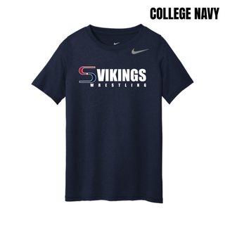 College navy youth rLegend tee with the Seaman Vikings Wrestling logo in white and red across the chest and a gray swoosh