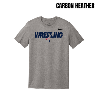 Carbon heather men's rLegend tee with navy Wrestling lettering and a red and navy S logo on the chest