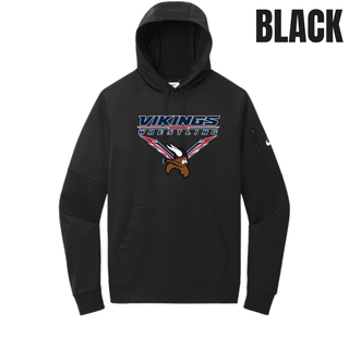 Seaman Vikings Wrestling Warrior Men's Therma-FIT Pocket Pullover Hoodie mockup featuring VIKINGS and WRESTLING lettering, a Viking head, and cardinal red and navy accents.