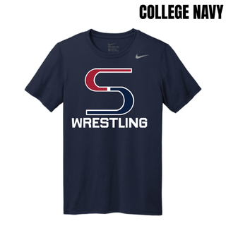 College navy Nike men's rLegend tee with the red and navy S mark outlined in white above Wrestling in white block lettering