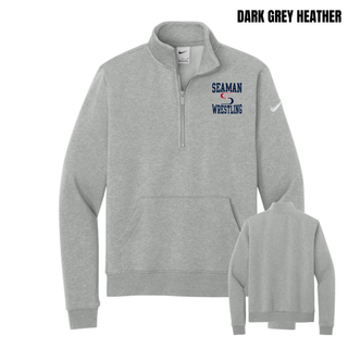 Dark Grey Heather Nike women's club fleece half-zip front and back with the navy and red Seaman Wrestling stacked logo on the left chest and a blank back