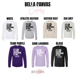 Bella+Canvas color options for the Senior Mom Class of 2027 top with the “It’s fine. I’m fine. Everything is fine.” design
