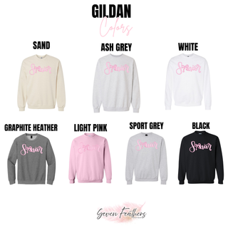 Gildan color chart for the Senior Pink Bow Script Top