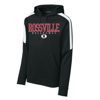 Rossville Bulldawgs Classic R Fan Favorite Hoodie Black White with red ROSSVILLE block text white BULLDAWGS spaced lettering R oval logo Rossville High School
