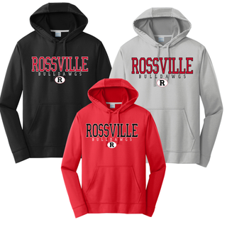 Rossville Bulldawgs Classic R Performance Hoodie Red Silver Black moisture wicking custom name number Rossville Bulldawgs athletic hoodie