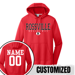 Rossville Bulldawgs Classic R Performance Hoodie Red customized back with player name number Rossville High School spirit wear