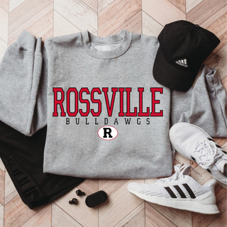 Rossville Bulldawgs Classic R Top Sport Grey with red ROSSVILLE block text black BULLDAWGS spaced lettering R oval logo Rossville High School