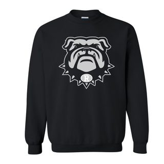 Rossville Dawgs Mascot Monochrome Gildan Crewneck Black with white bulldog mascot head spiked collar R logo Rossville High School