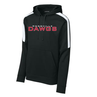 Rossville Dawgs Stack Fan Favorite Hoodie Black White with white ROSSVILLE text red DAWGS block lettering contrast shoulder stripes Rossville High School