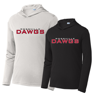 Rossville Dawgs Stack PosiCharge Competitor Hoodie Silver with black ROSSVILLE text red DAWGS block lettering Rossville High School performance hoodie