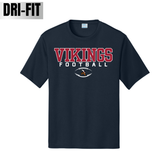 Seaman Vikings Football Rush Dri-Fit Performance Top Deep Navy with red VIKINGS white FOOTBALL text Viking head football icon Seaman High School